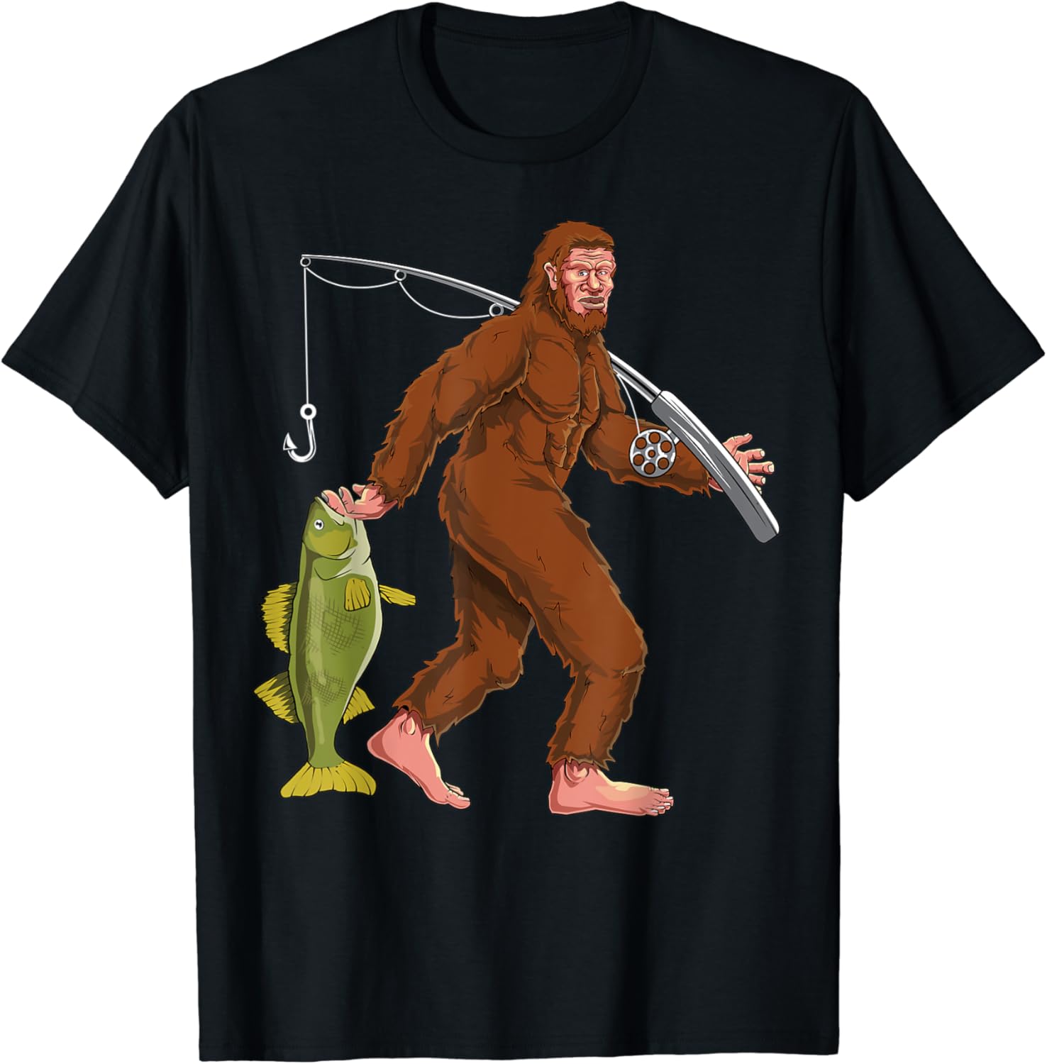 Funny Bigfoot T Shirt Bass Fishing Sasquatch With Fish Gift